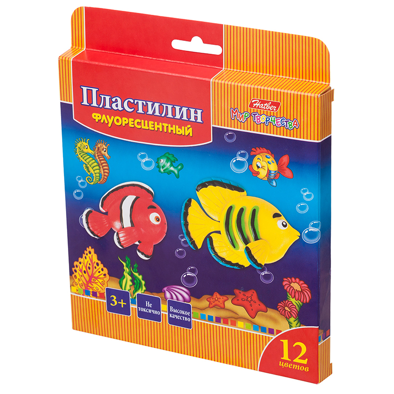 Пластилин 12 цв.    180г.  "Хатбер"Морская семейка",флуор/воск