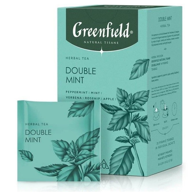 Чай  20 пак. Гринфилд Natural Tisane Double Mint пирам. 1,8г, мятный/8