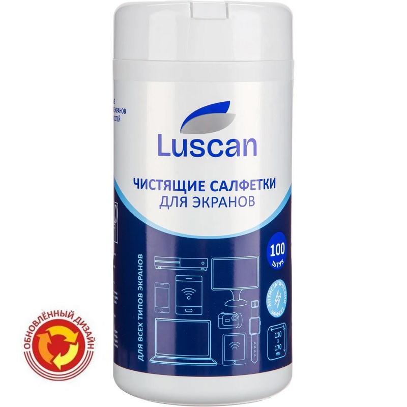 Салфетки вл. д/экранов LCD и TFTв тубе Luscan 100 шт./12