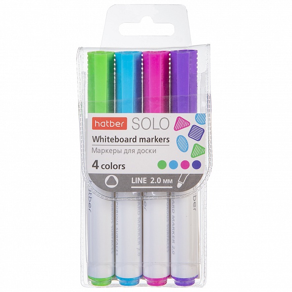 НАБОР Маркеры д/доски 4 цв."Hatber Solo Fun colors"(голуб+св.зелен+роз+фиолет)