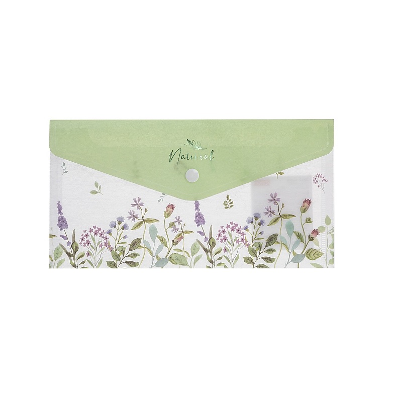 Папка на кнопке Евро Hatber пласт. Natural Flowers, 180мкм, текстура с печатью
