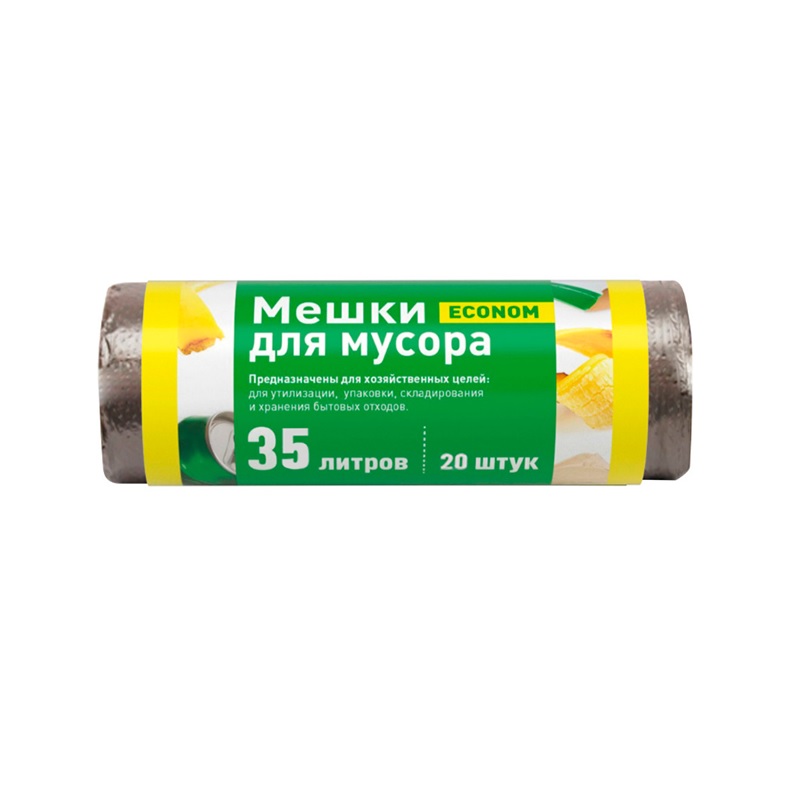 Пакеты для мусора  35л Komfi ПНД Эконом, (20шт), рулон, черные