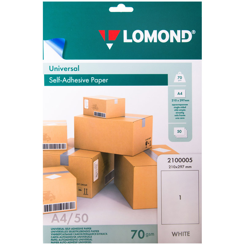 Наклейки 1 на А4 Lomond 50л. (210*297 мм), бел./27