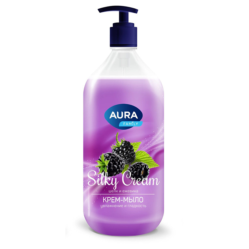 Мыло жидкое  1л. "AURA Sliky Cream" Шелк и ежевика, дозатор/6