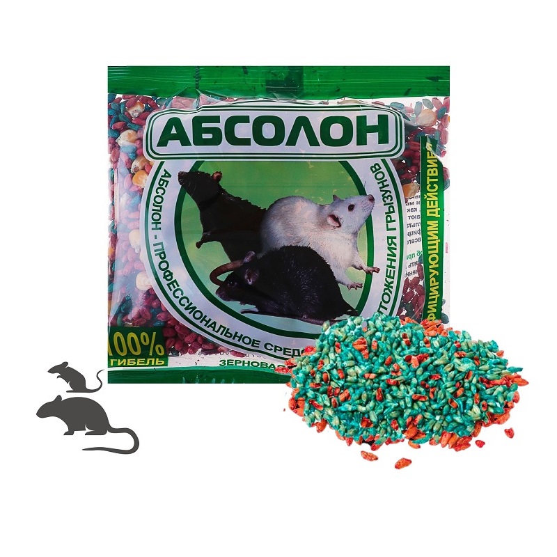 Средство от грызунов "Абсолон" 100гр. зерно, крысы, мыши