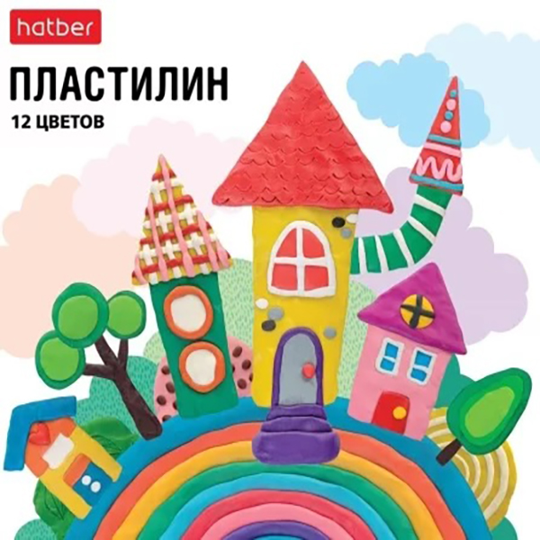 Пластилин 12 цв.    180г.  "Хатбер"Пластилиниум" 